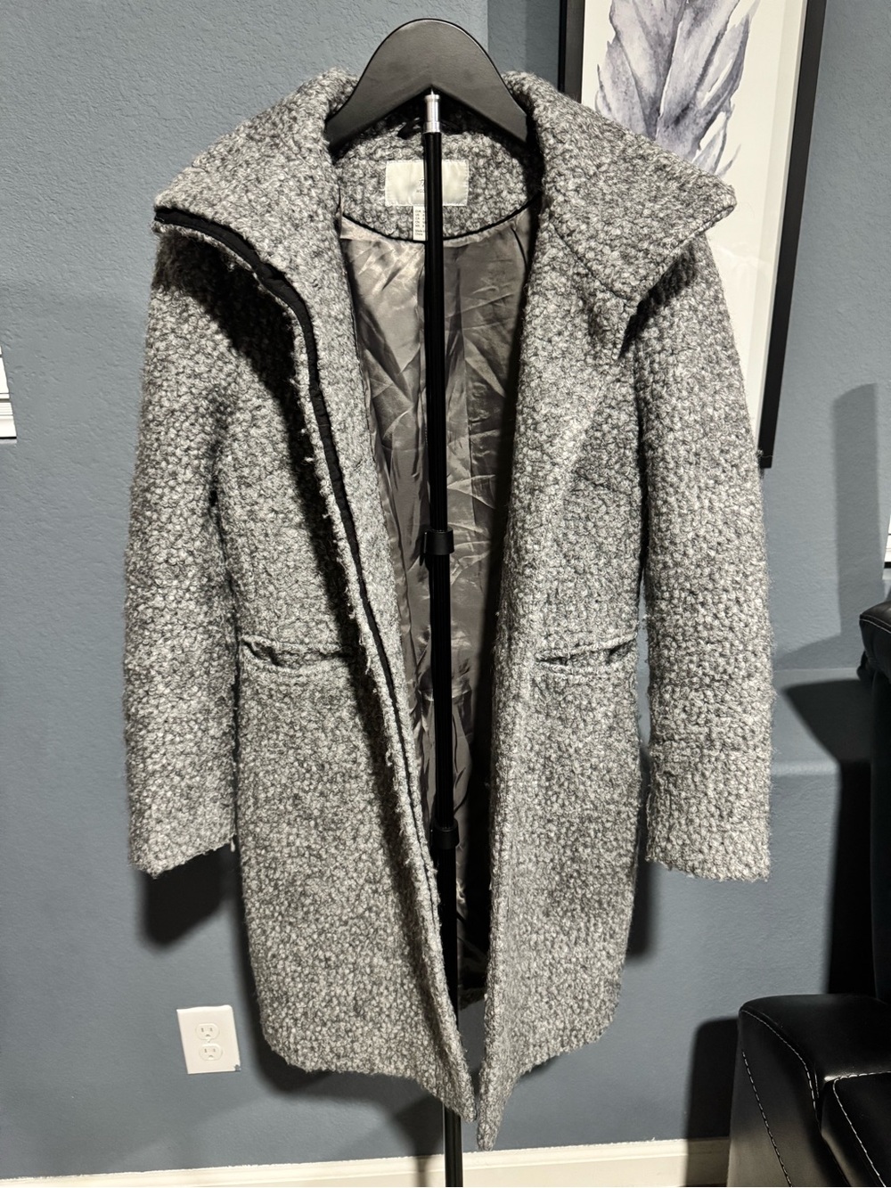 H&M Gray Bouclé Long Trench Coat